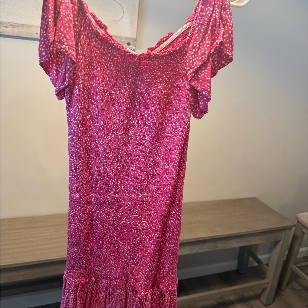 Pink and White Textured Dress